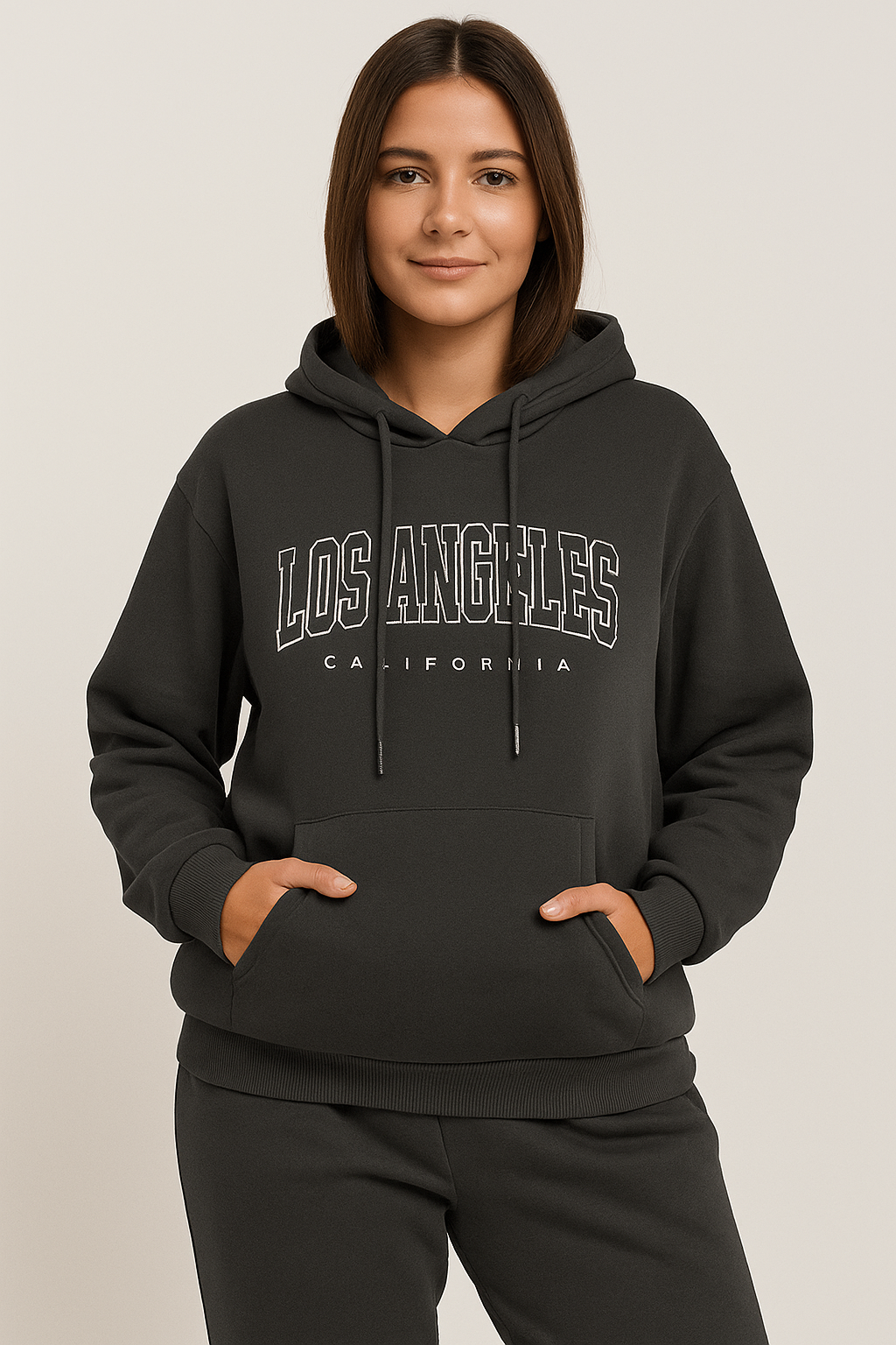 Czarna bluza z kapturem „Los Angeles” i kieszenią kangurką