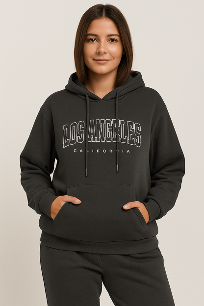 Czarna bluza z kapturem „Los Angeles” i kieszenią kangurką