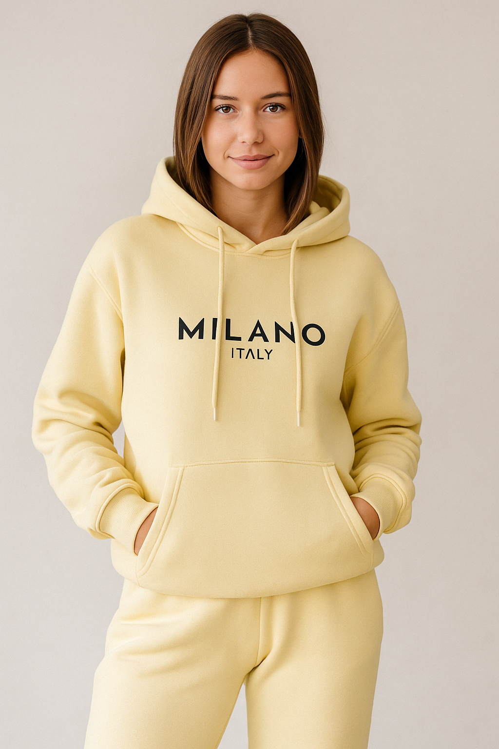 Żółta bluza z kapturem „Milano Italy”