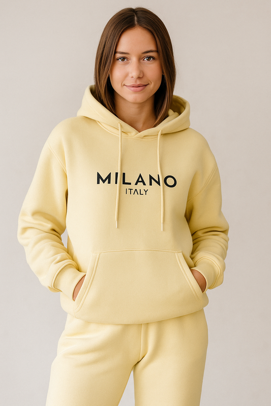 Żółta bluza z kapturem „Milano Italy”