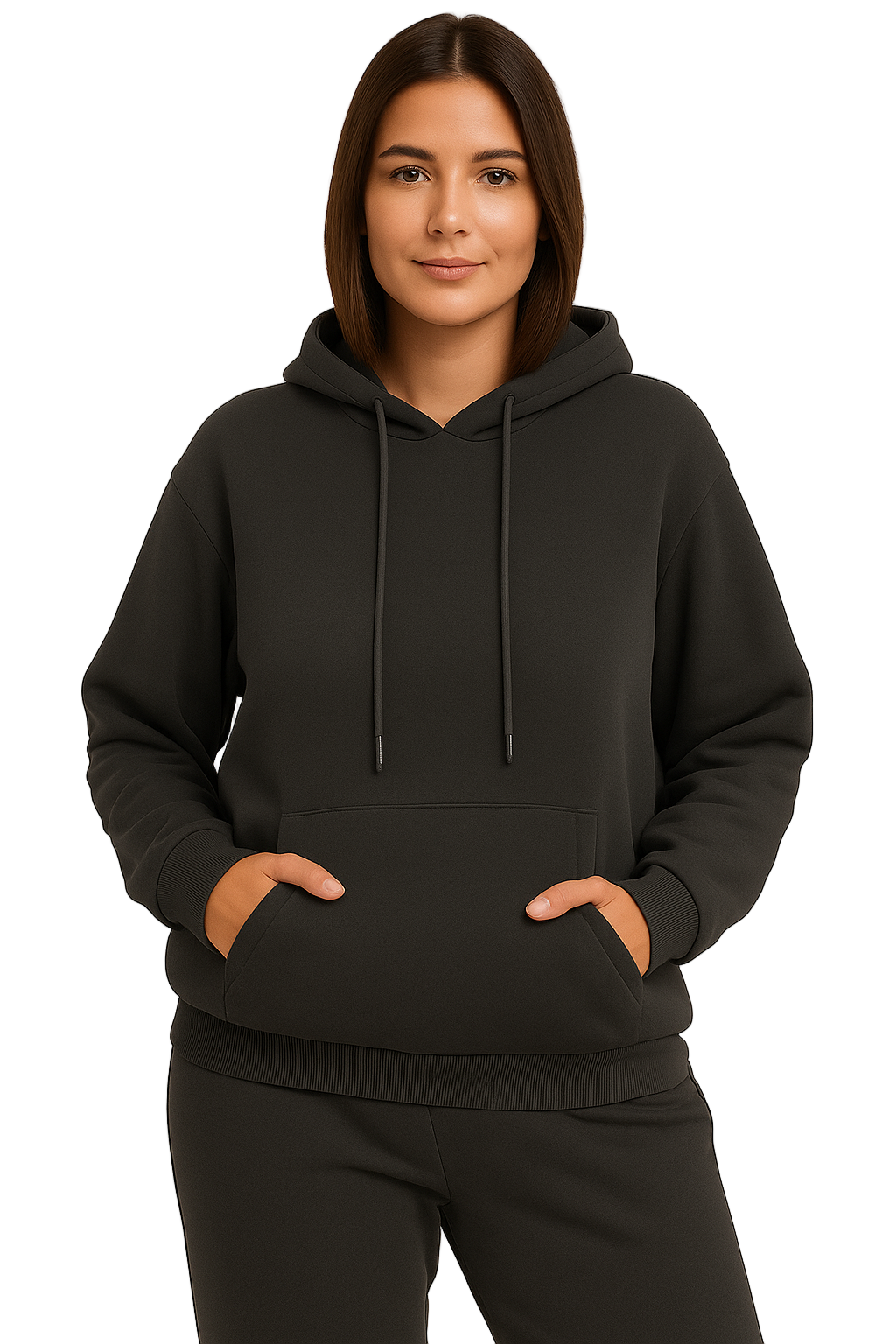 Czarna damska bluza z kapturem z kieszenią kangurką