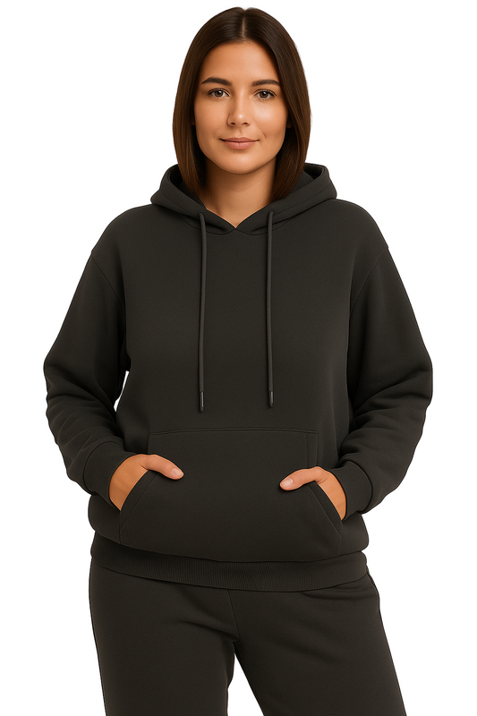 Czarna damska bluza z kapturem z kieszenią kangurką