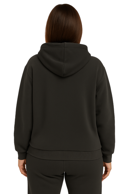 Czarna damska bluza z kapturem z kieszenią kangurką